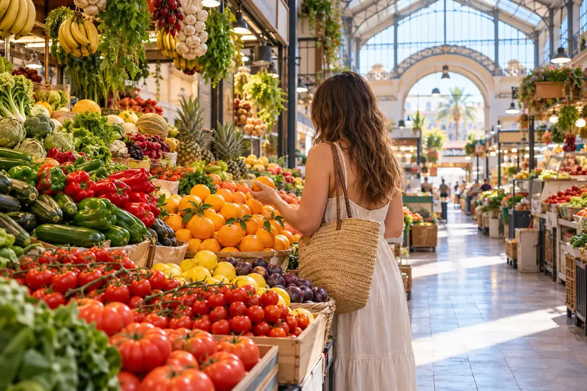 Mercado con fruta de temporada: coste de vida en la Costa del Sol