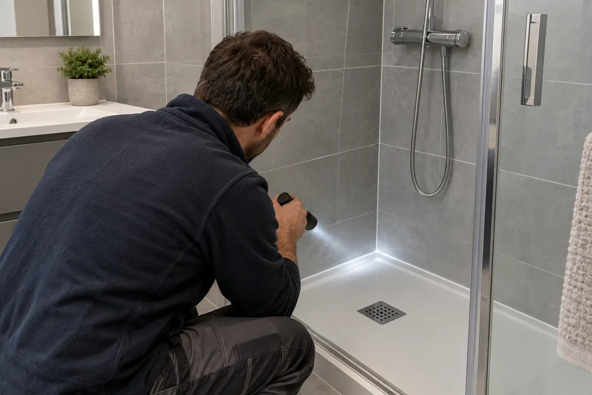 Comprador revisando el baño en la entrega de llaves de su obra nueva