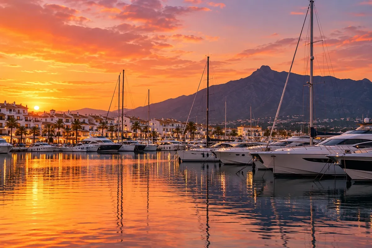 Puerto Banús al atardecer, comparativa Marbella o Estepona