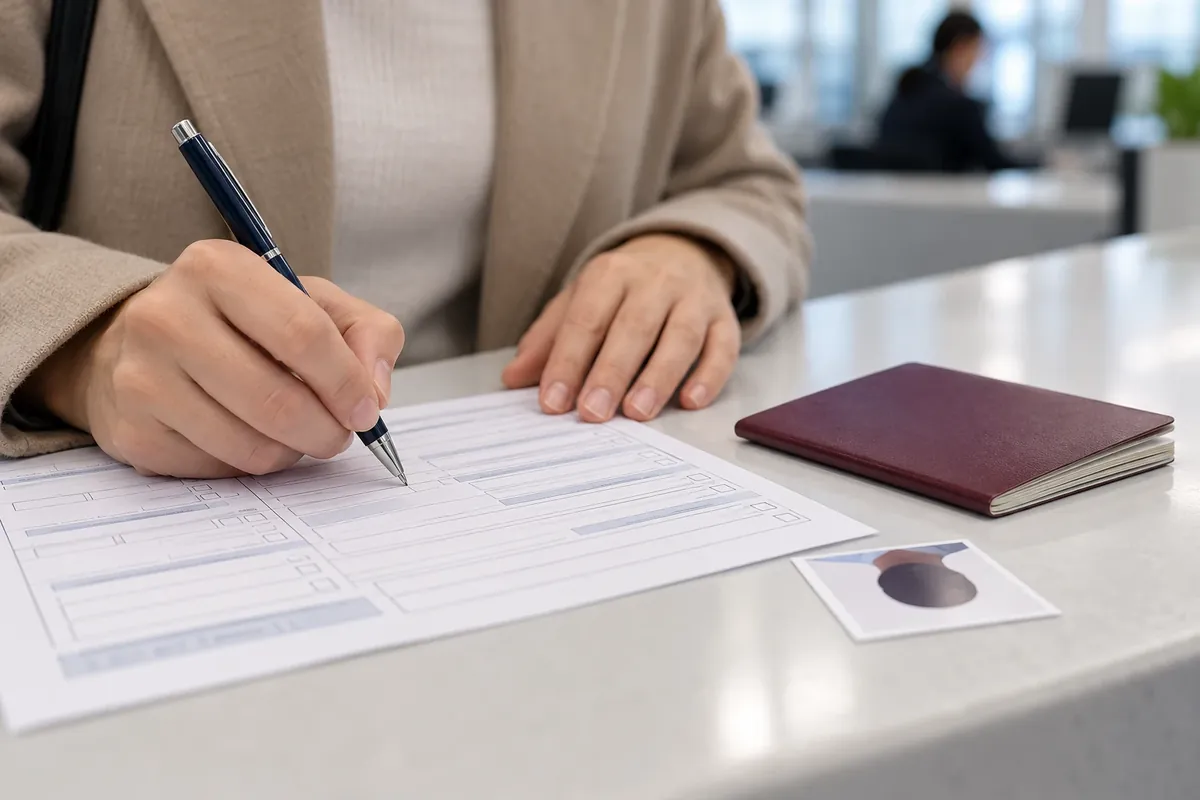 Formulario EX-15 junto a un pasaporte para obtener el NIE