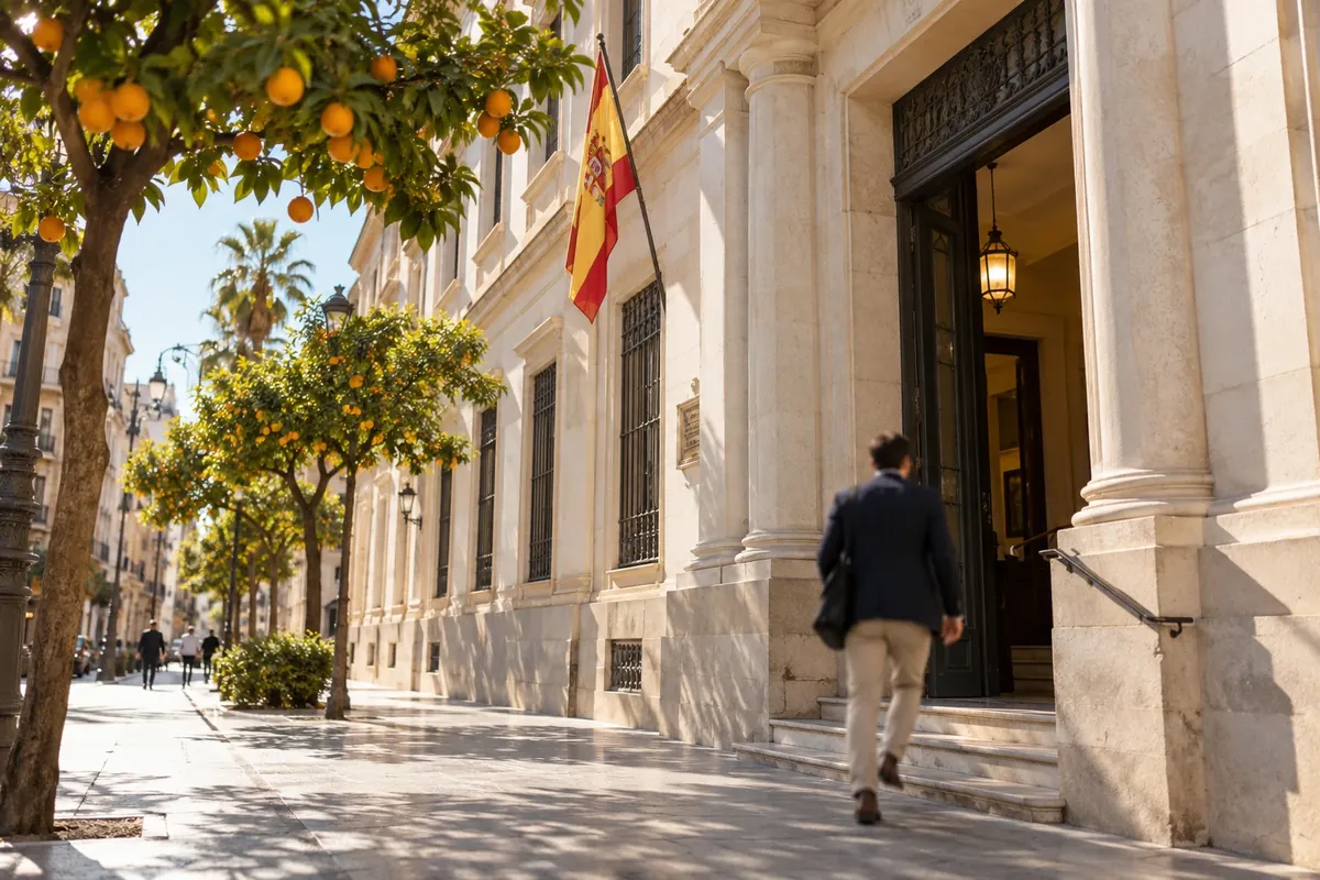 Persona entrando en una oficina pública en Málaga para obtener el NIE
